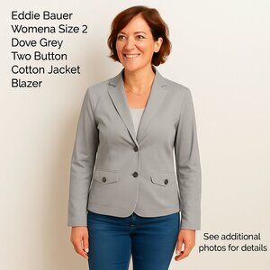 Eddie Bauer Women’s Cotton Two-Button Blazer Size 2 Dove Grey